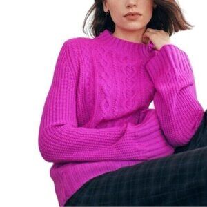 White + Warren Womens 100% Cashmere Sweater Size S Fuchsia Relaxed Mock Neck